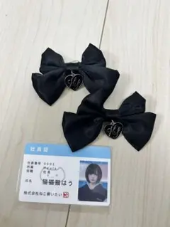 hauls セット 双子ちゃんおリボンクリップ(ブラック) 猫はう社員証