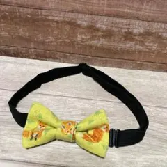 ハンドメイド★ミニリボンタイプのキツネさん柄蝶ネクタイ★上質中厚麻混綿生地★