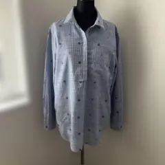 GAP ストライプ柄 マルチカラー刺繍 長袖スキッパーシャツ Lサイズ相当