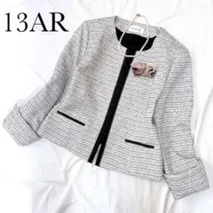 Szerencse ノーカラージャケット ツイード 白ラメ フォーマル 13AR