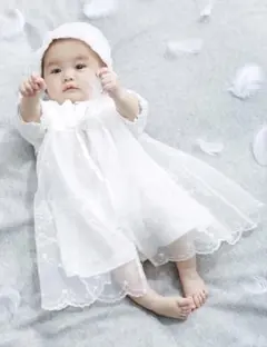 【美品】エンジェリーベ セレモニードレス 春夏　帽子付き 退院着 お宮参り