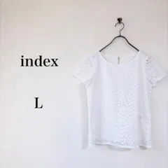 index（L）総レーストップス　ホワイト　半袖　きれいめ　上品　袖シアーのサムネイル