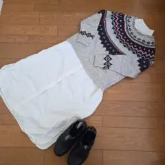 無印良品　ホワイト 長袖シャツワンピース Lサイズ