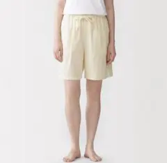 無印良品 薄手ガーゼ ハーフパンツ イエローストライプ Lのサムネイル