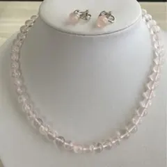 ネックレス　イヤリング　セット　ローズクォーツ　紅水晶　ピンク　パワーストーン