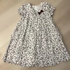 【美品130綿100%】Bebe 花柄 半袖ワンピース 赤いリボン付き
