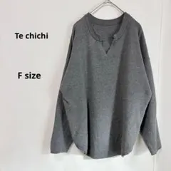Te chichi テチチ　リブニット　F チャコールグレー　スキッパーカラー