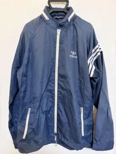 adidas ネイビー ジップアップ ナイロンジャケット L