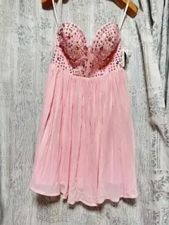 キャバドレス　ミニドレス　チューブトップ　ピンク　シフォン　キラキラ　新品タグ付