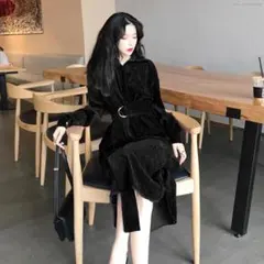 レトロなスリムなコーデュロイの中に長袖のロングスカート H124D