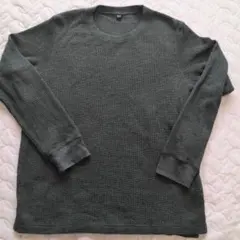 UNIQLO ダークグリーン 長袖カットソー　L　ワッフル素材 ユニクロ