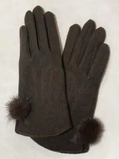 値下げ★新品LANVINランバン ダークブラウン ミンクファー付きウール手袋