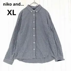 niko and...ニコアンド ギンガムチェック シャツ XL 紺 ネイビー