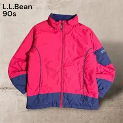 L.L.Bean中綿ナイロンジャケットフード収納レッド×ネイビー古着90s