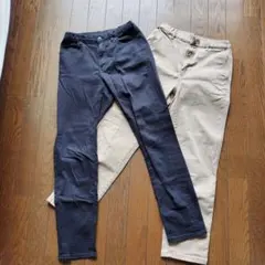 UNIQLO 黒 ベージュ長ズボン 160サイズ