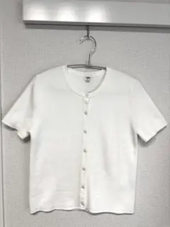 UNIQLO スカラップクルーネックカーディガン 半袖 白のサムネイル