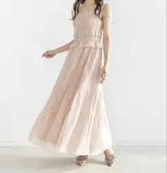 evelyn レースフリルティアードOP ワンピース ロングワンピース ピンク