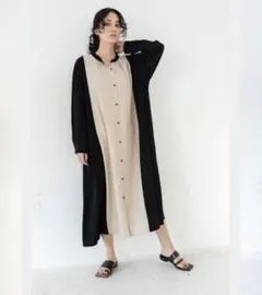 美品 osmosis loaf 切替フレアーシャツワンピース　ロングワンピース