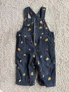 ミキハウス　ベビー服　総柄プッチー刺繍オーバーオール