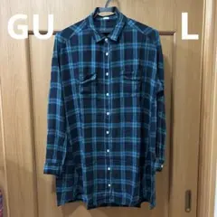 GU ジーユー　長袖シャツ　サイズL チェックシャツ　ブラック＆グリーン