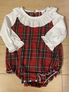 【SHEIN】赤×白のチェック柄ロンパース