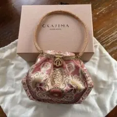 【未使用半額以下】OKAJIMA ビーズバッグ 更紗柄 ハンドバッグ 和装バッグ