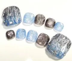 ꕤ︎︎1.フットネイル/ブラック×ブルー系/マグネットネイル/足用ネイルチップのサムネイル