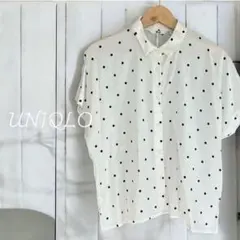 【UNIQLO】ドット柄 半袖シャツ S 白黒　水玉　仕事　兼用　羽織　人気