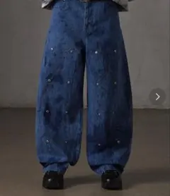 GRANCY ボタンデザイングラフィックワイドデニムパンツ M インディゴブルーのサムネイル