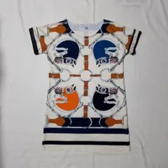 馬具デザイン ベルト カットソー Tシャツ 総柄 ベルト ホワイト 乗馬