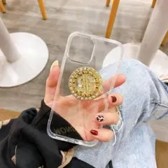 iPhone 12promax用クリアケース ゴールドロゴ