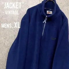レア90s《ナイキ》刺繍フリースジャケット/ネイビー/メンズXL