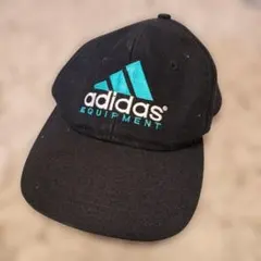 90s adidas EQUIPMENT キャップ ブラック/ターコイズ 刺繍