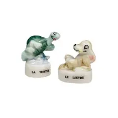 【ブロカント】ウサギとカメ　寓話　フェーヴ２点　フランス　送料込み