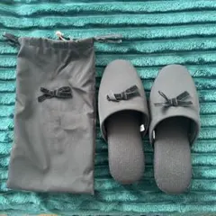 リボン付き黒スリッパ 収納袋付き