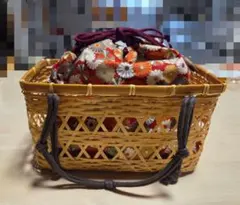 かごバッグ 巾着 ❁︎ 和柄 花柄 赤 レッド