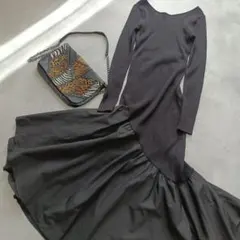 美品 フレイアイディー アシメ切替リブニットコンビワンピ ロングワンピース