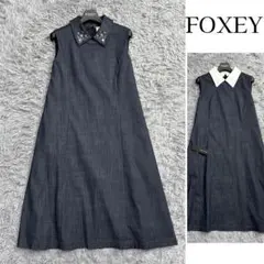 新品同様✨'21年 フォクシー 白襟デニムドレス ビジュー襟 3wayワンピース