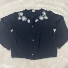 petit main 花レースニットカーディガン