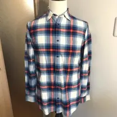 メンズ【美品 US オールドネイビー】S 大きめ 青赤白 チェック ネルシャツ