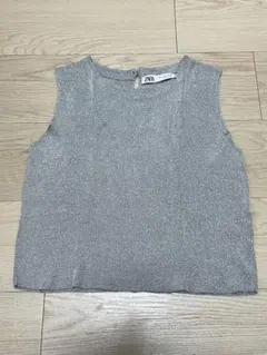 【美品】ZARA ラメノースリーブトップス