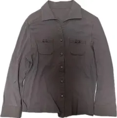 レディース リブ シャツ ブラウス 長袖 グレージュ