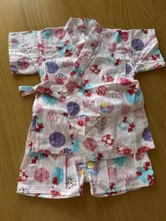 ベビー甚平 80cm 綿100% 和柄 ピンク