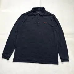 美品★NIKE GOLF★春秋ストレッチ長袖ポロシャツメンズMグレー×黒ボーダー