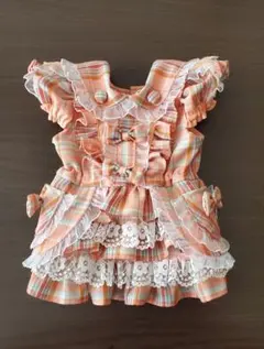 【ハンドメイド♡犬服♡１点物】オレンジ色チェック柄ワンピ　２Ｓ～Ｓサイズ