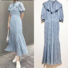 rienda ビッグカラーマーメイドワンピース　半袖　M 花柄ロングワンピース