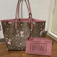 COACH 花柄トートバッグ ポーチ シグネチャー リバーシブル
