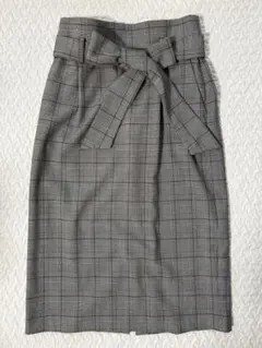 エフデ　チェック柄タイトスカート ウエストリボン付き　S