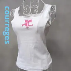 美品　クレージュ ロゴ リブ編み ホワイト タンクトップ courreges（クレージュ） タンクトップ FITTED TANK TOP