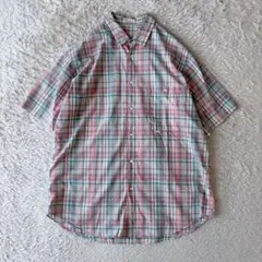 パパス PAPAS 半袖 コットン シャツ L ピンク系 チェックのサムネイル